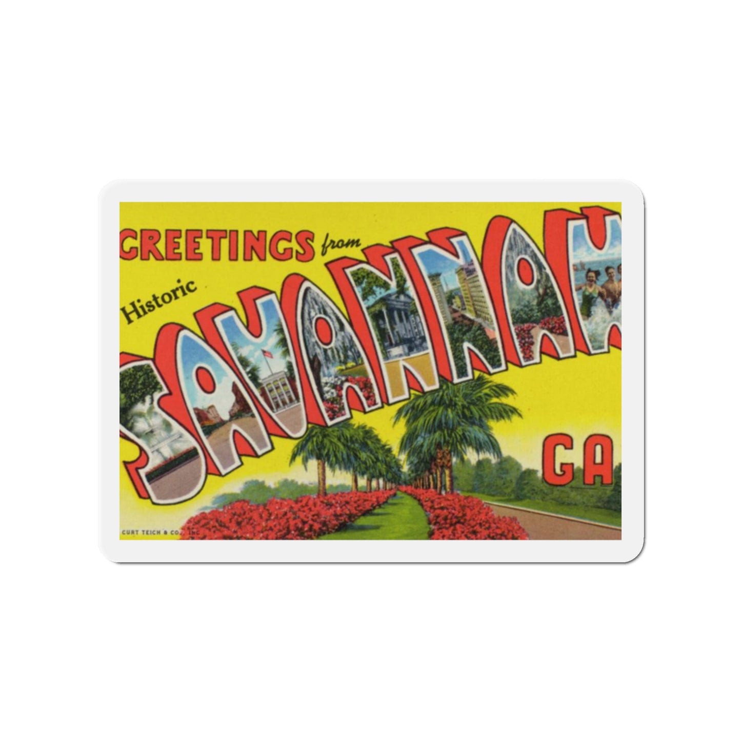 Greetings from Historic Savannah GA (Greeting Postcards) Die-Cut Magnet-2" x 2"-The Sticker Space