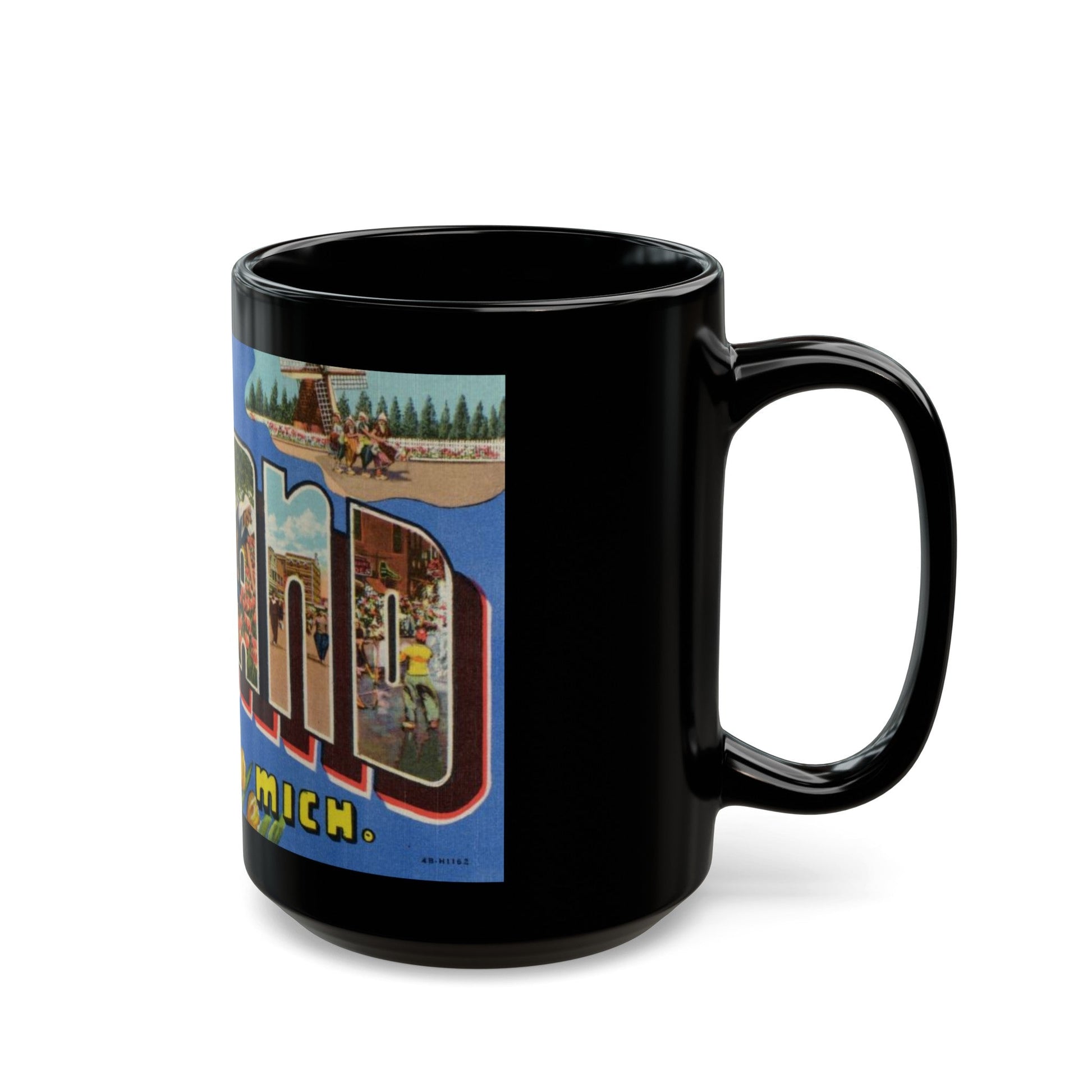 Greetings from Holland Mich (Greeting Postcards) Black Coffee Mug-The Sticker Space