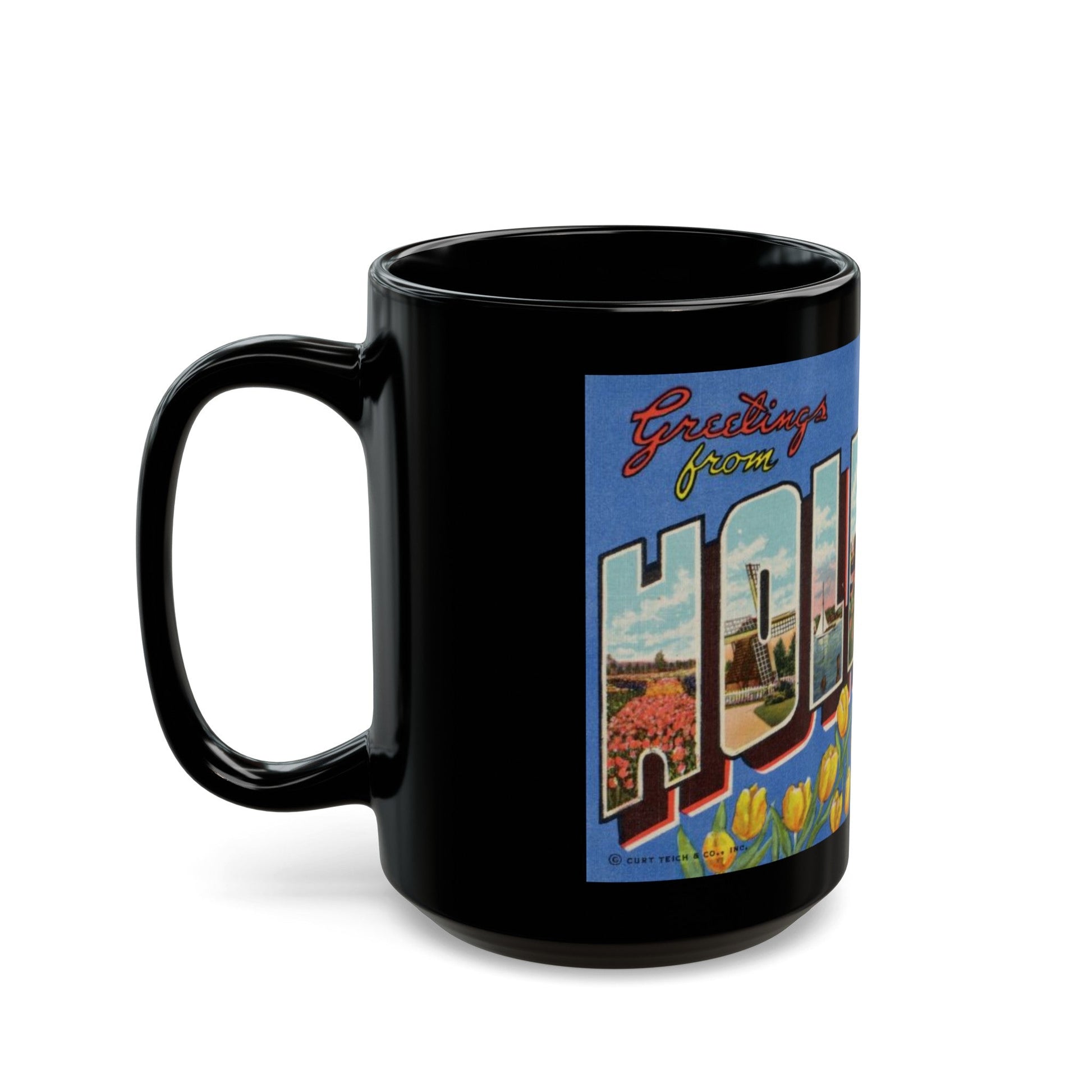 Greetings from Holland Mich (Greeting Postcards) Black Coffee Mug-The Sticker Space