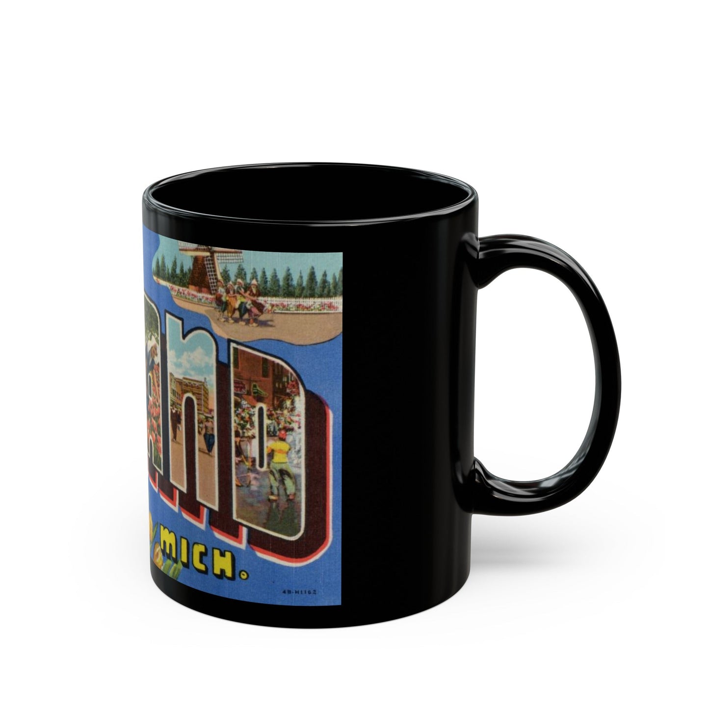 Greetings from Holland Mich (Greeting Postcards) Black Coffee Mug-The Sticker Space