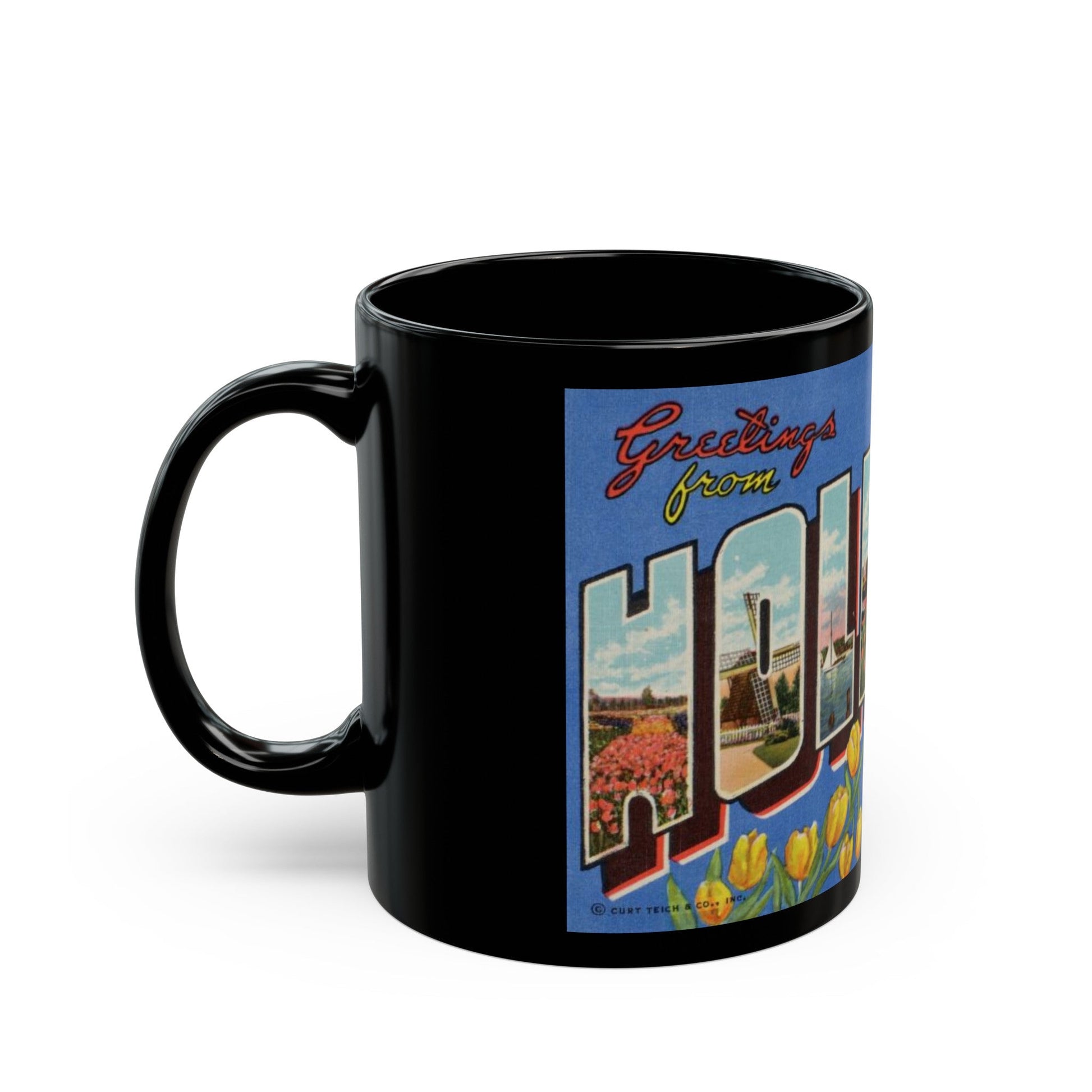 Greetings from Holland Mich (Greeting Postcards) Black Coffee Mug-The Sticker Space