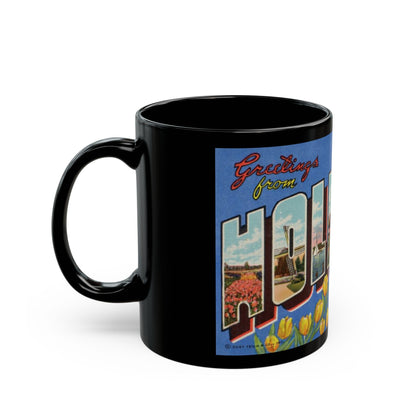 Greetings from Holland Mich (Greeting Postcards) Black Coffee Mug-The Sticker Space