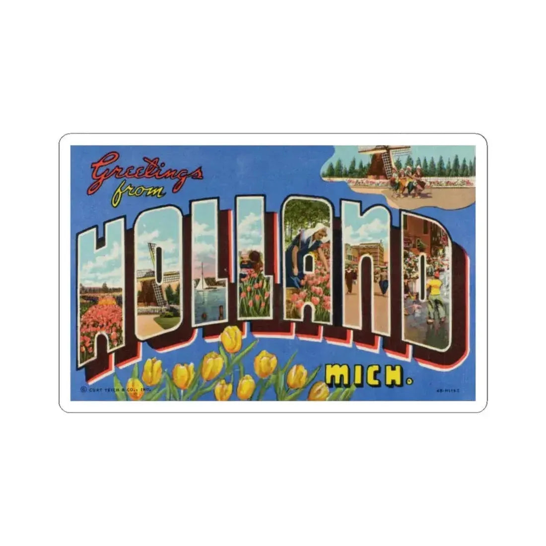 Greetings from Holland Mich (Greeting Postcards) STICKER Vinyl Kiss-Cut Decal 4 Inch White - The Sticker Space
