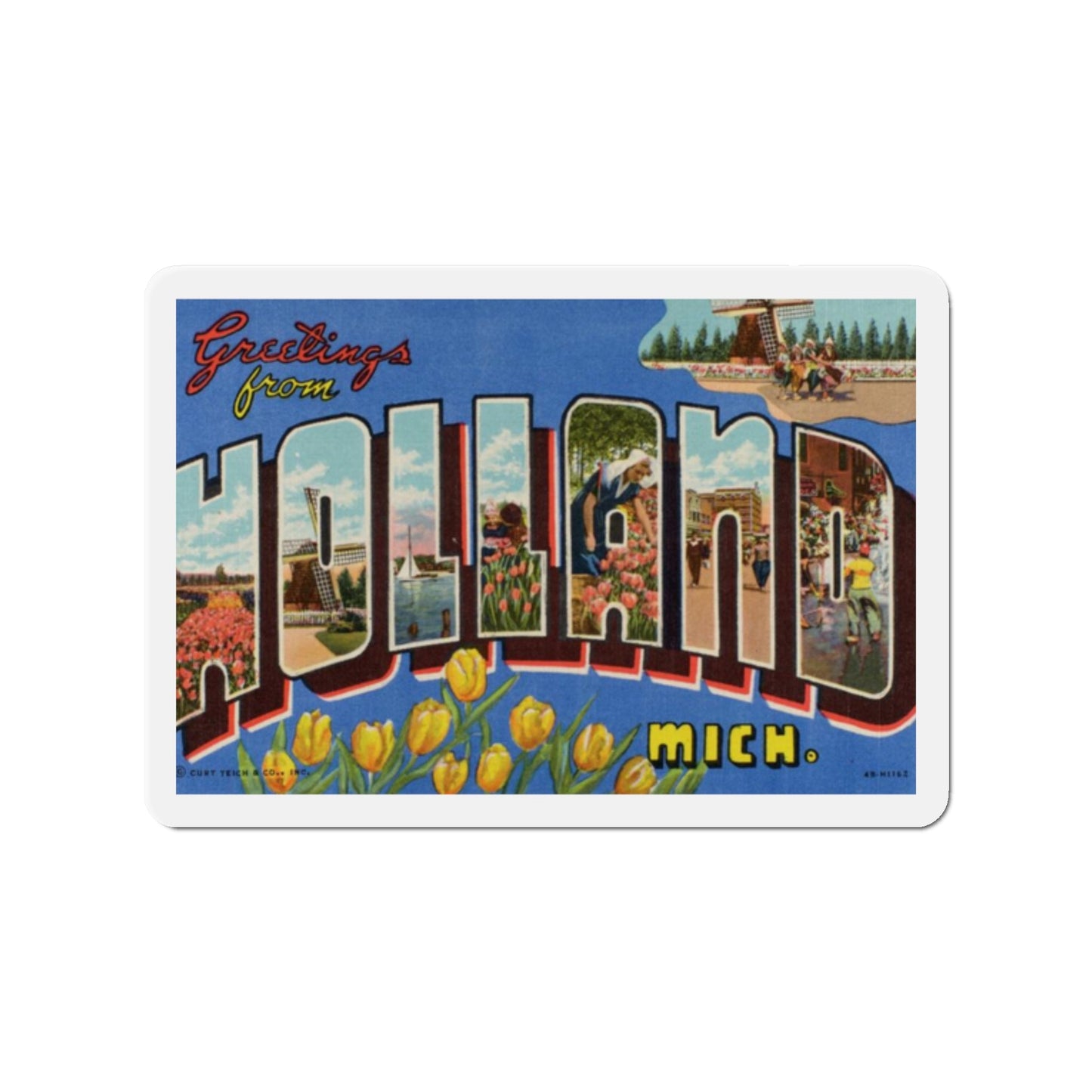 Greetings from Holland Michigan (Greeting Postcards) Die-Cut Magnet-2" x 2"-The Sticker Space