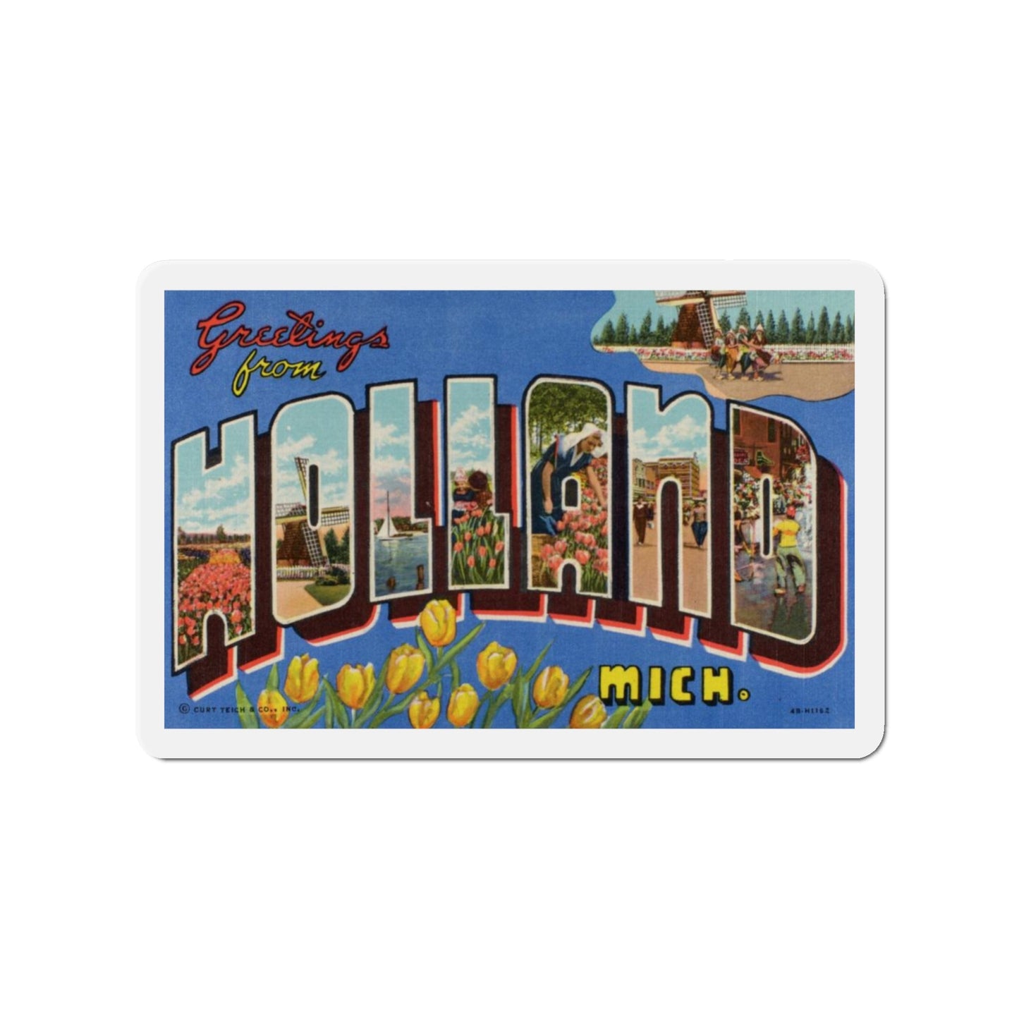 Greetings from Holland Michigan (Greeting Postcards) Die-Cut Magnet-3" x 3"-The Sticker Space