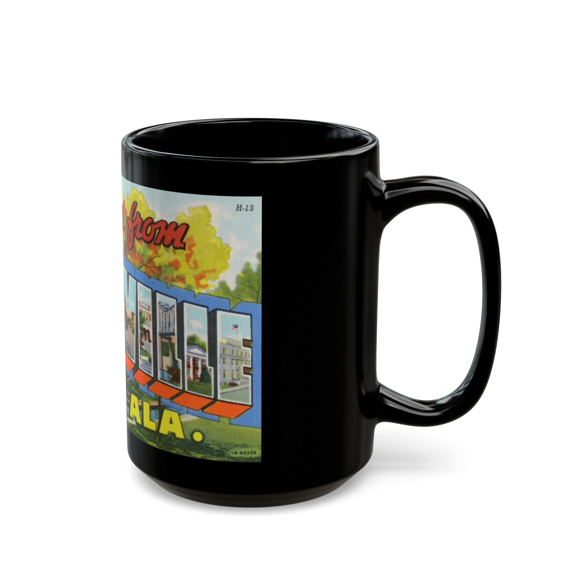 Greetings from Huntsville Ala (Greeting Postcards) Black Coffee Mug-The Sticker Space