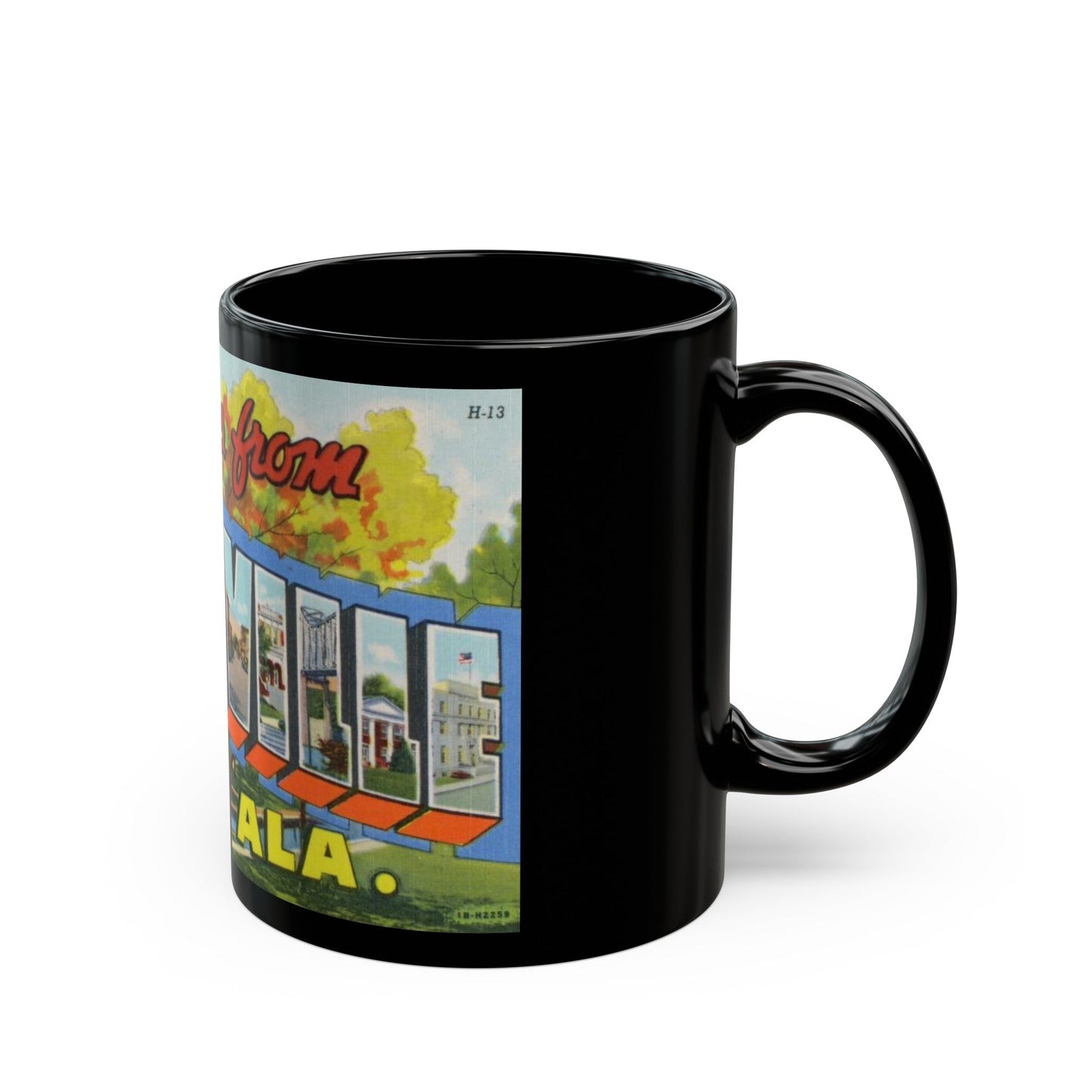 Greetings from Huntsville Ala (Greeting Postcards) Black Coffee Mug-The Sticker Space