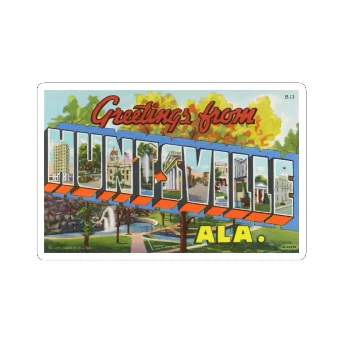 Greetings from Huntsville Ala (Greeting Postcards) STICKER Vinyl Kiss-Cut Decal 2 Inch White - The Sticker Space
