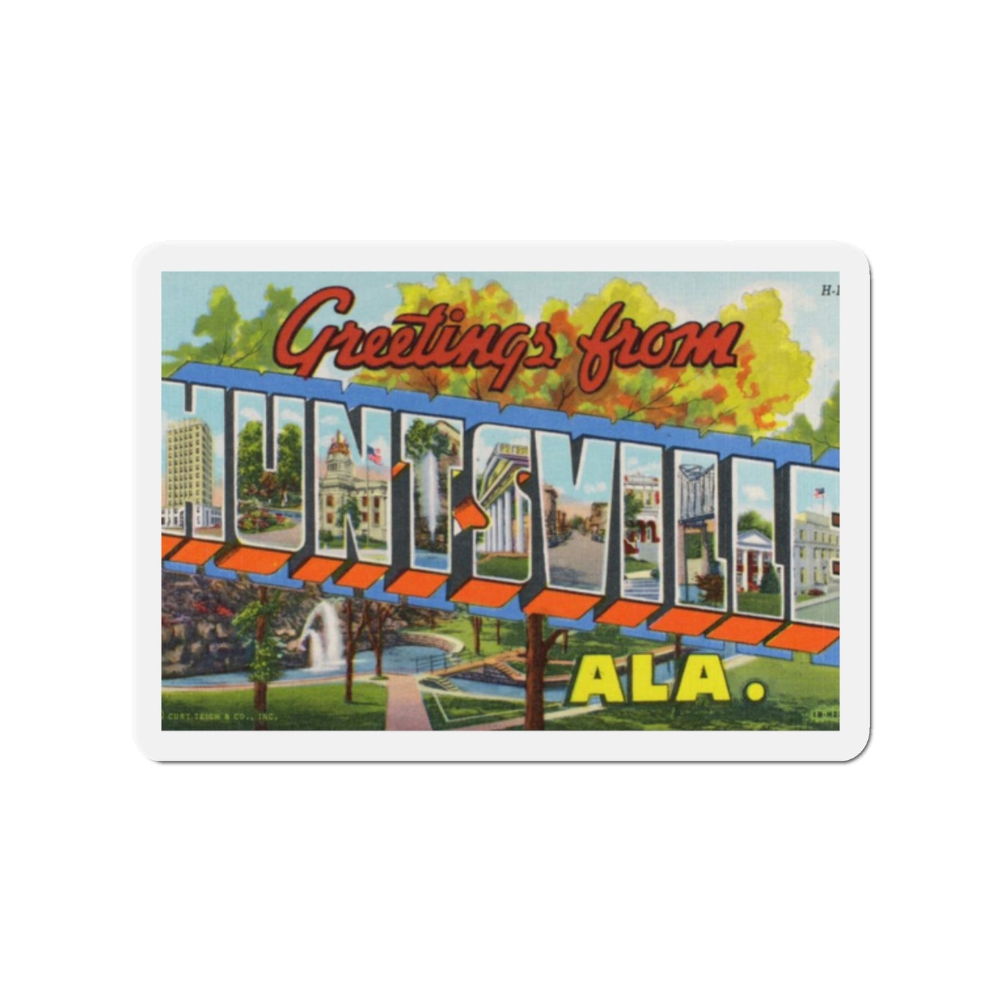 Greetings from Huntsville Alabama (Greeting Postcards) Die-Cut Magnet-2" x 2"-The Sticker Space