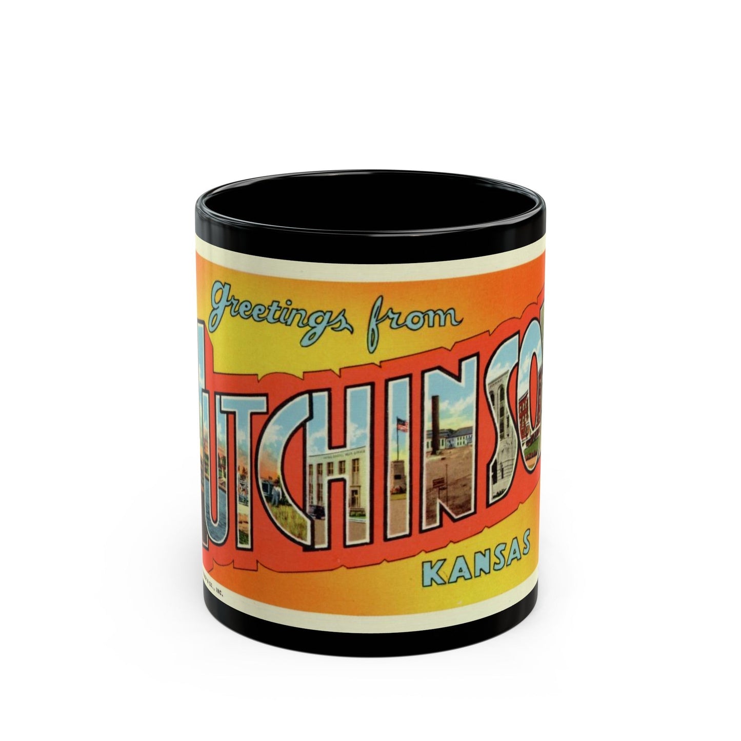 Greetings from Hutchinson Kansas (Greeting Postcards) Black Coffee Mug-11oz-The Sticker Space