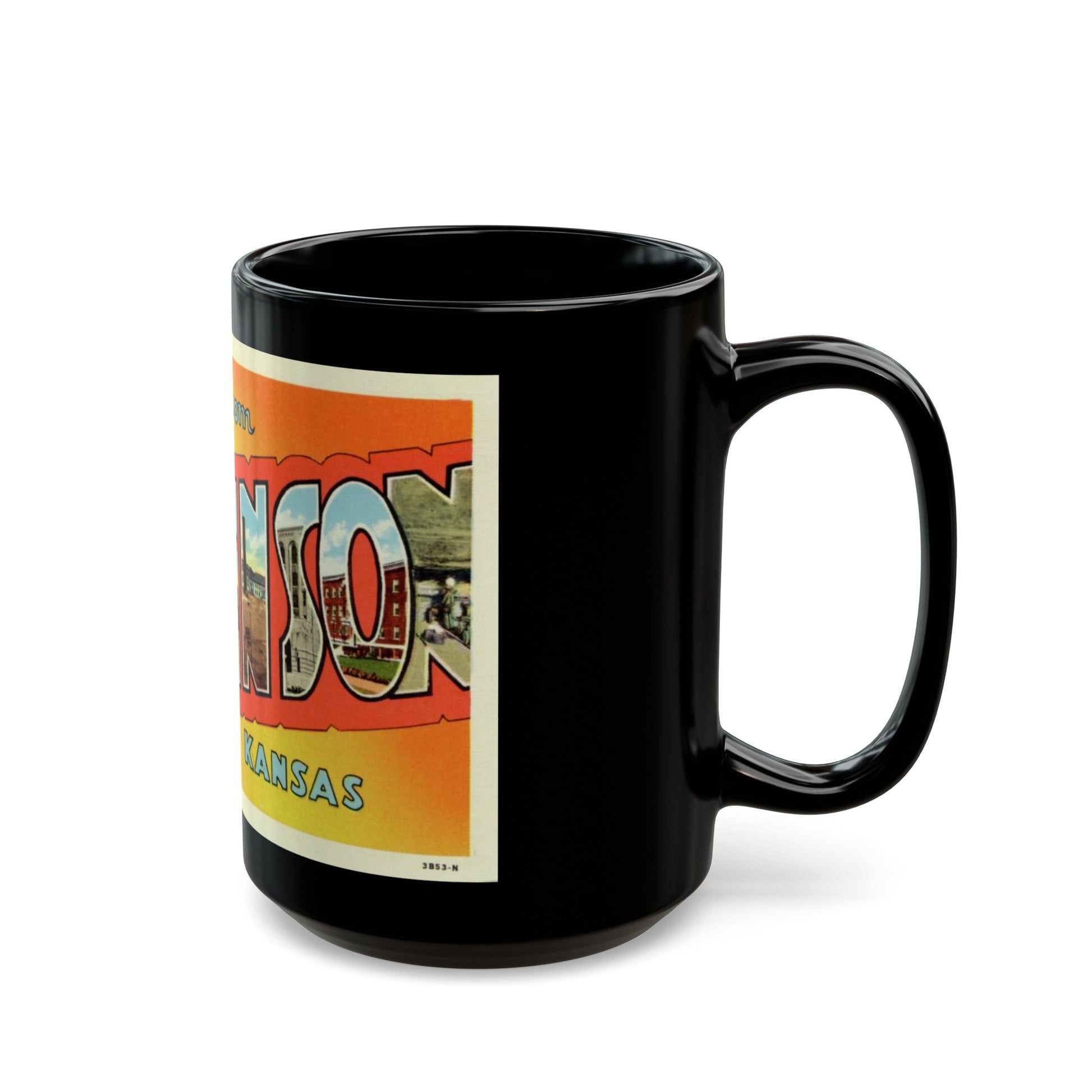 Greetings from Hutchinson Kansas (Greeting Postcards) Black Coffee Mug-The Sticker Space