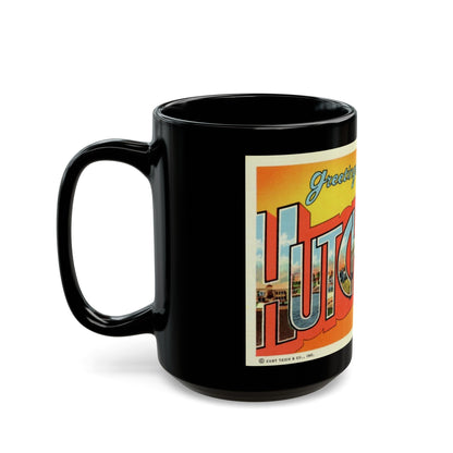 Greetings from Hutchinson Kansas (Greeting Postcards) Black Coffee Mug-The Sticker Space