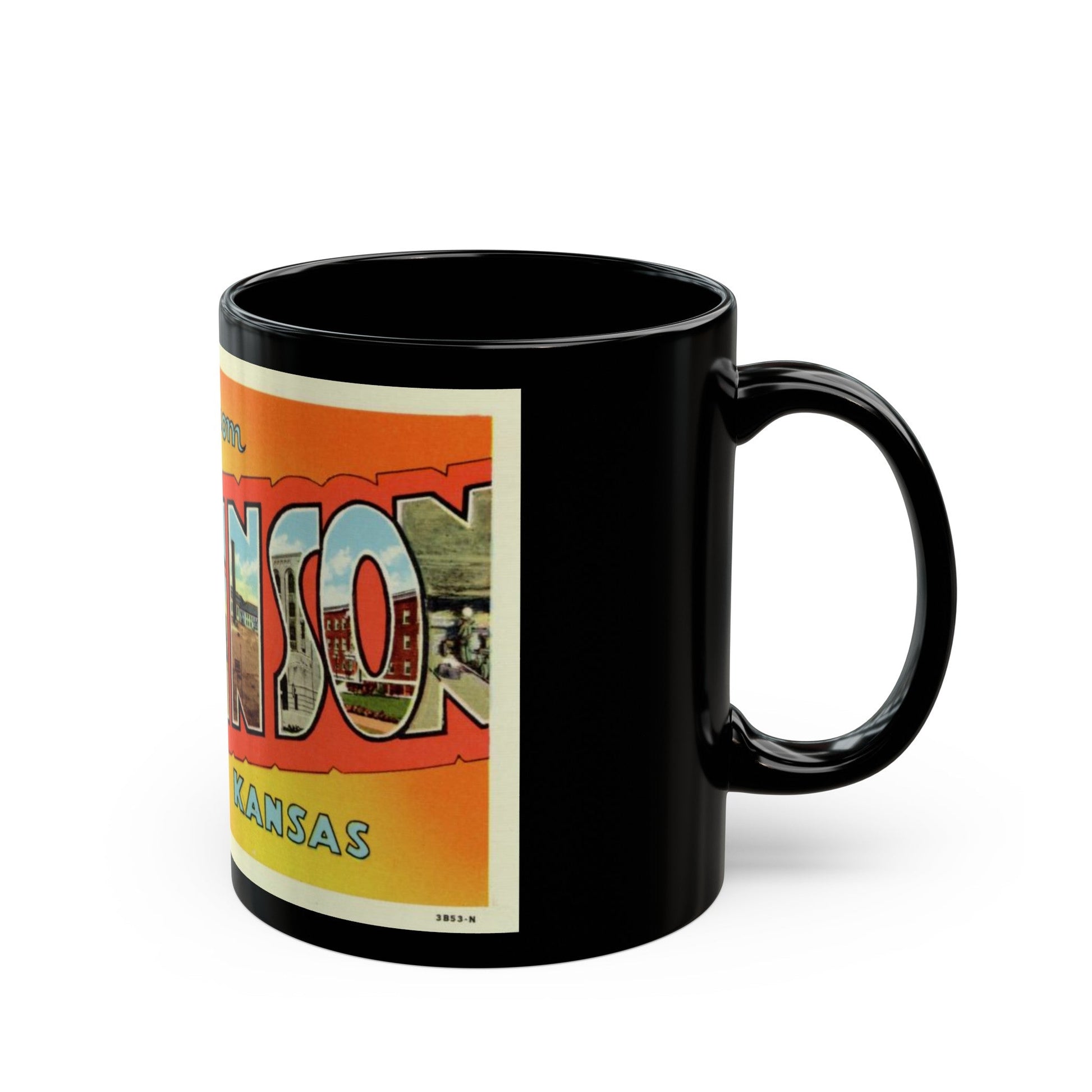 Greetings from Hutchinson Kansas (Greeting Postcards) Black Coffee Mug-The Sticker Space