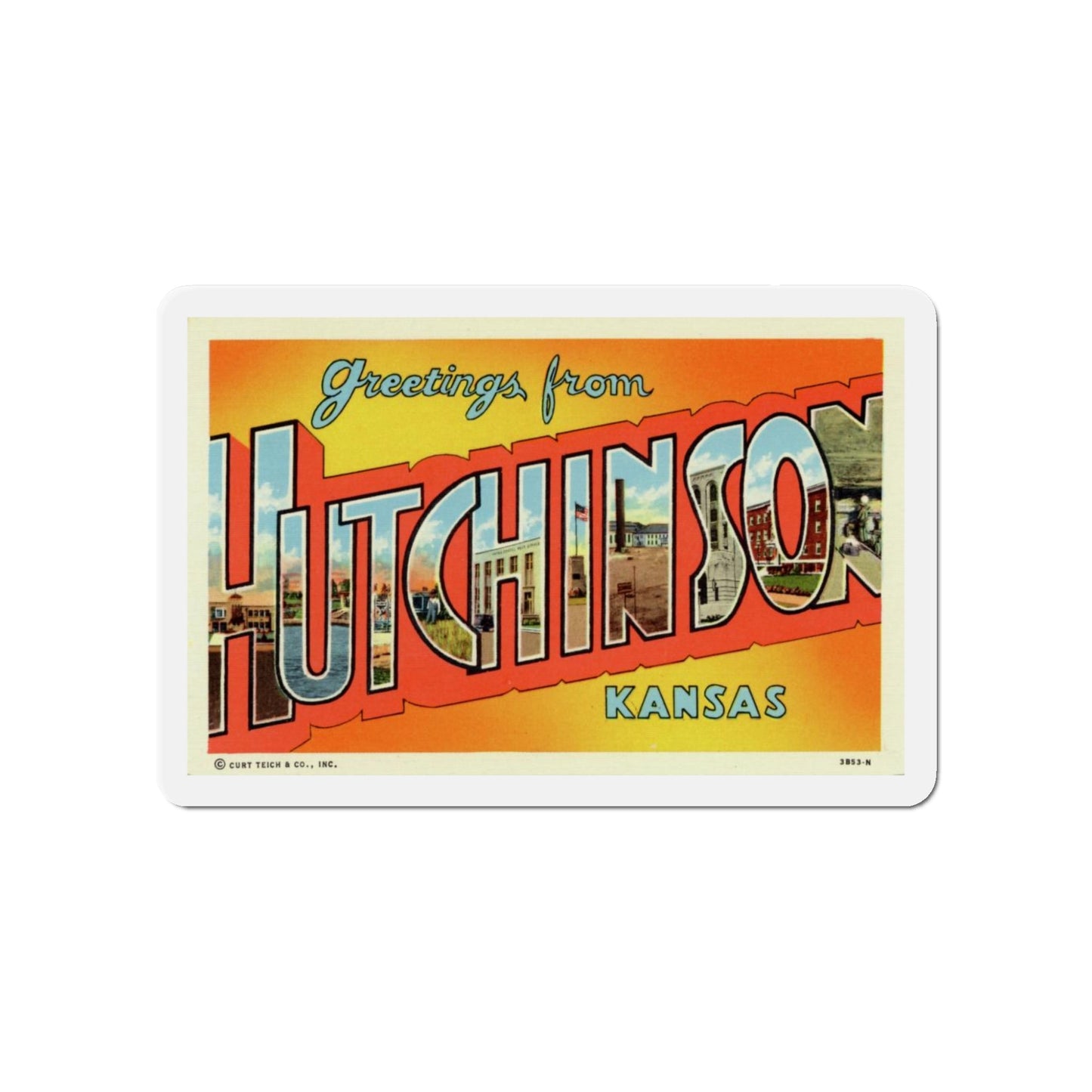 Greetings from Hutchinson Kansas (Greeting Postcards) Die-Cut Magnet-5" x 5"-The Sticker Space