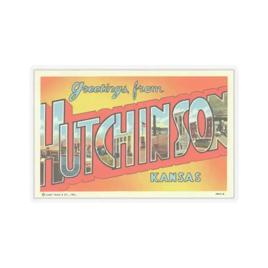 Greetings from Hutchinson Kansas (Greeting Postcards) STICKER Vinyl Kiss-Cut Decal 3 Inch Transparent - The Sticker Space