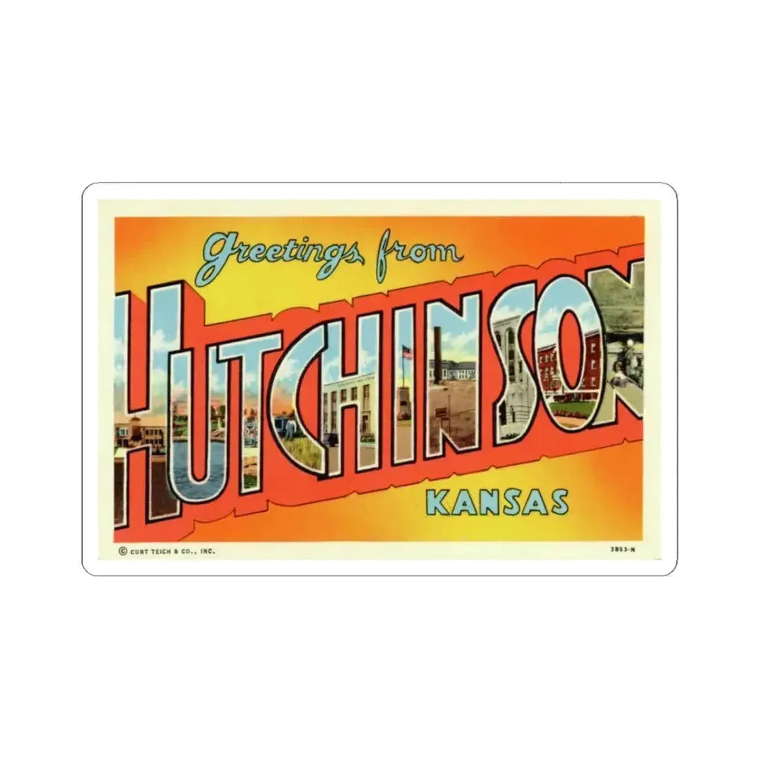 Greetings from Hutchinson Kansas (Greeting Postcards) STICKER Vinyl Kiss-Cut Decal 3 Inch White - The Sticker Space