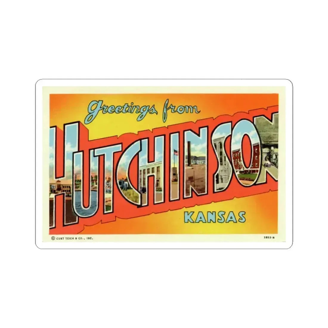 Greetings from Hutchinson Kansas (Greeting Postcards) STICKER Vinyl Kiss-Cut Decal 6 Inch White - The Sticker Space