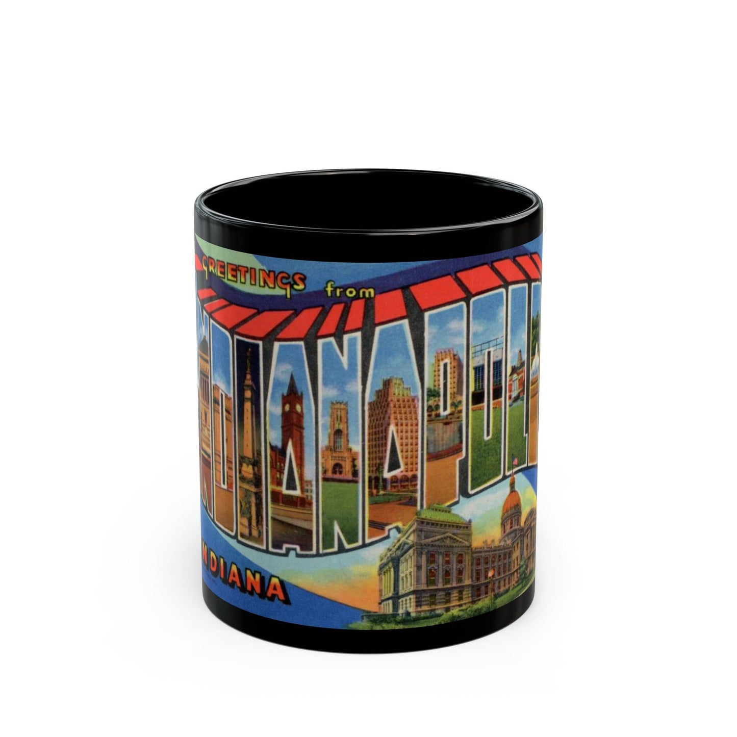 Greetings From Indianapolis (Greeting Postcards) Black Coffee Mug-11oz-The Sticker Space