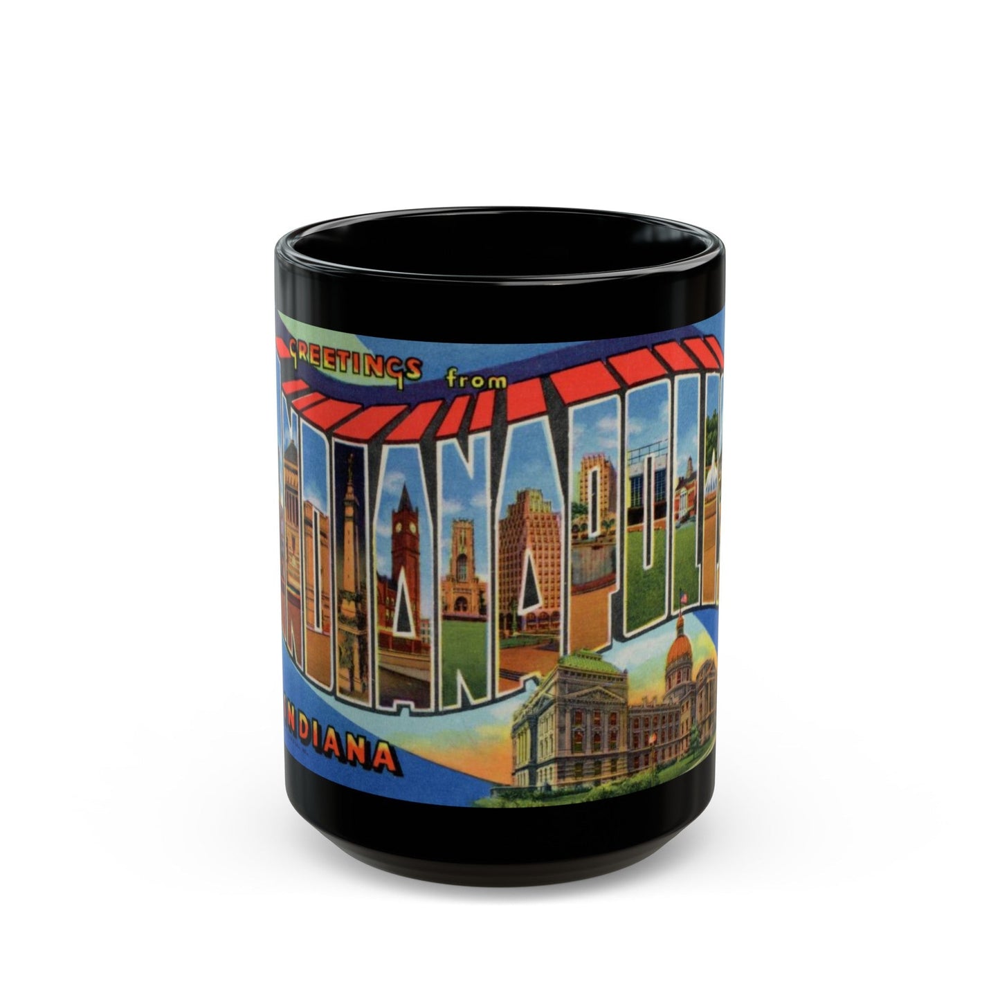 Greetings From Indianapolis (Greeting Postcards) Black Coffee Mug-15oz-The Sticker Space