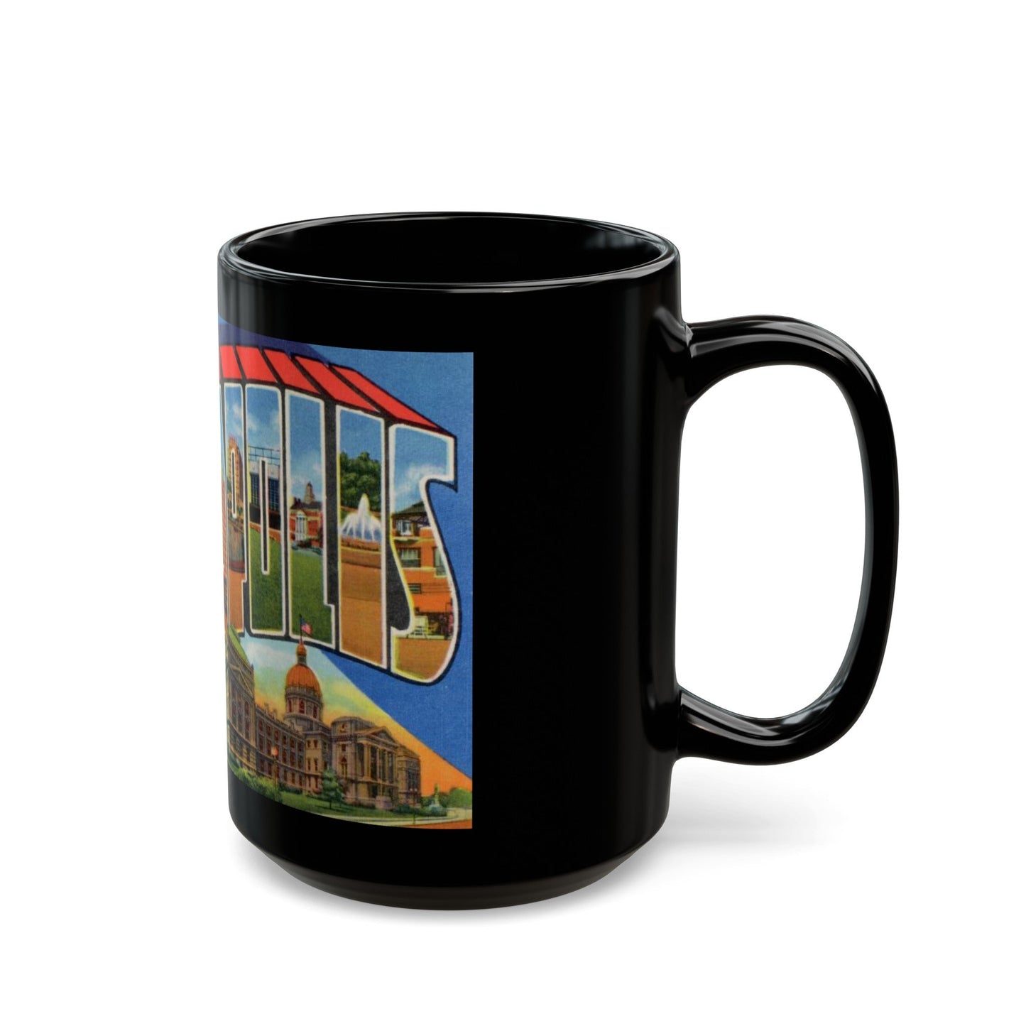 Greetings From Indianapolis (Greeting Postcards) Black Coffee Mug-The Sticker Space