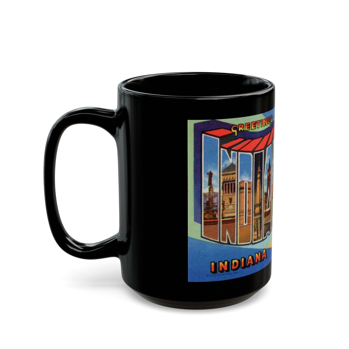 Greetings From Indianapolis (Greeting Postcards) Black Coffee Mug-The Sticker Space