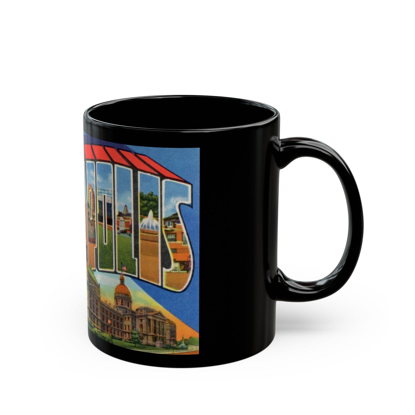 Greetings From Indianapolis (Greeting Postcards) Black Coffee Mug-The Sticker Space