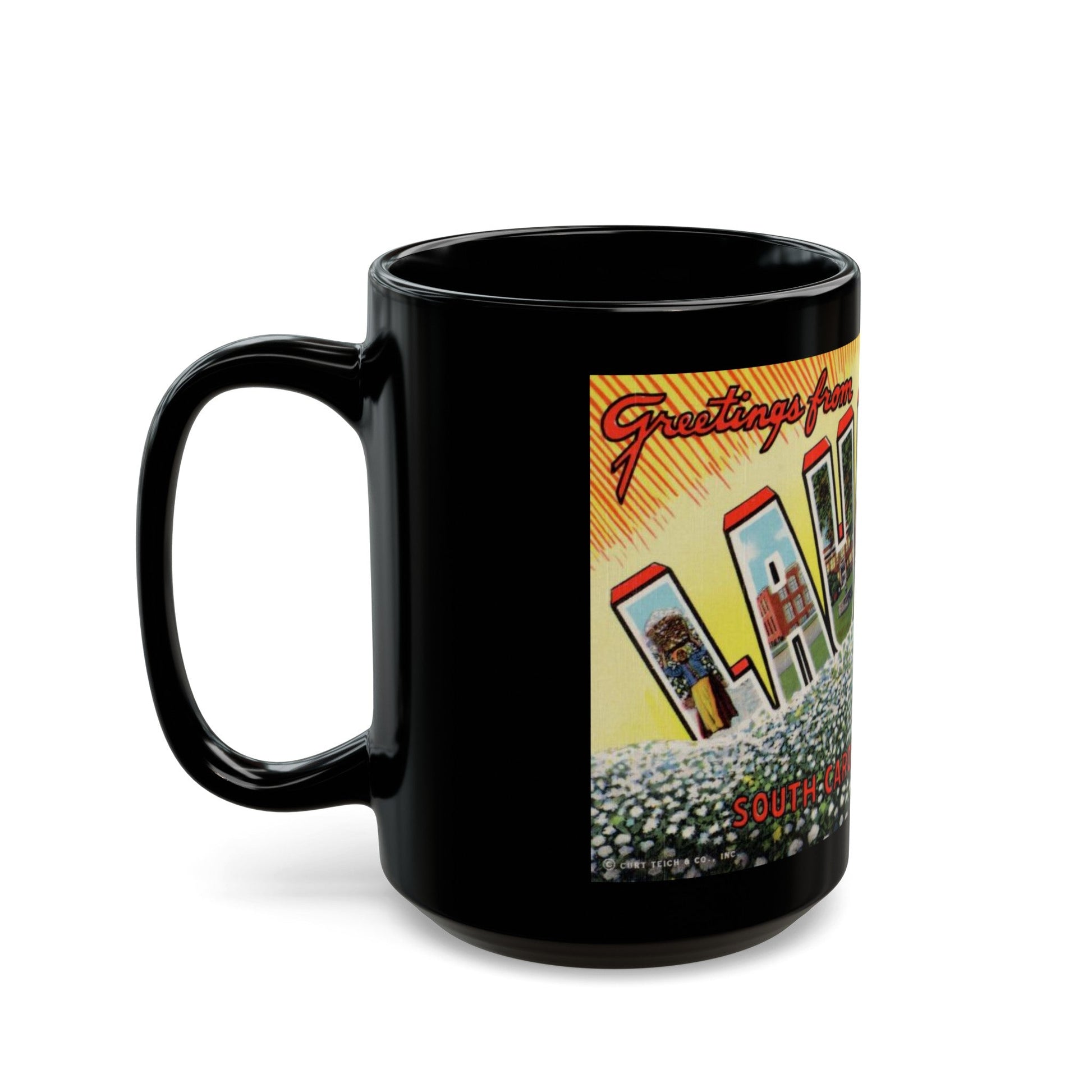 Greetings from Laurens South Carolina (Greeting Postcards) Black Coffee Mug-The Sticker Space