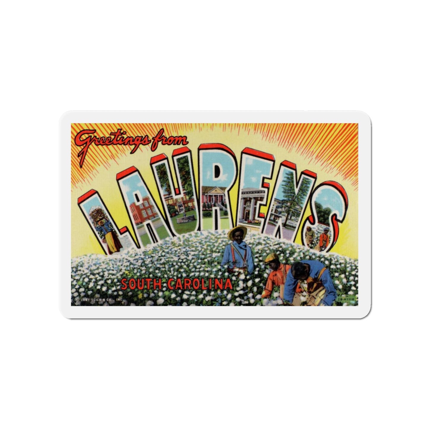 Greetings from Laurens South Carolina (Greeting Postcards) Die-Cut Magnet-4" x 4"-The Sticker Space