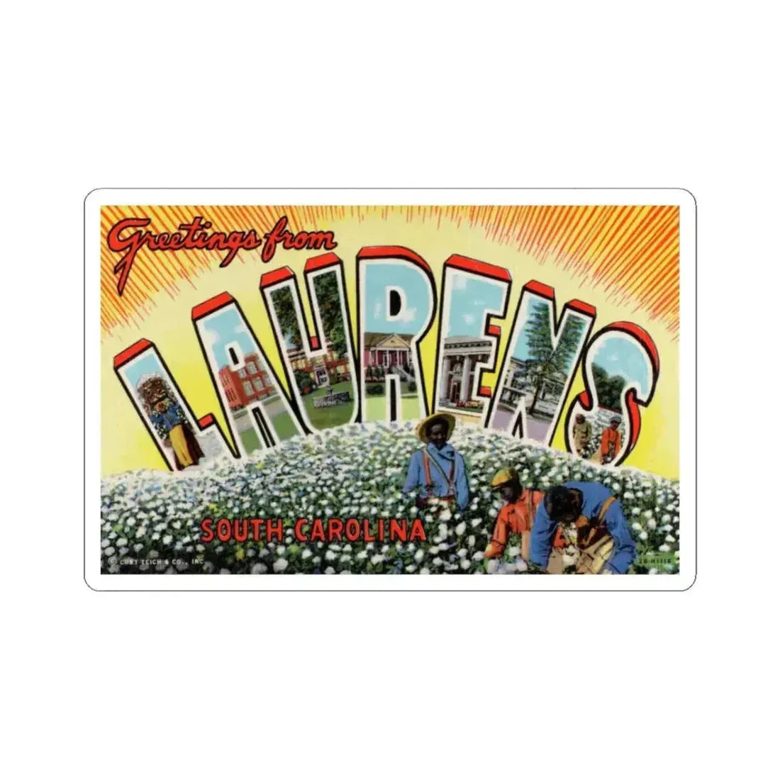 Greetings from Laurens South Carolina (Greeting Postcards) STICKER Vinyl Kiss-Cut Decal 3 Inch White - The Sticker Space