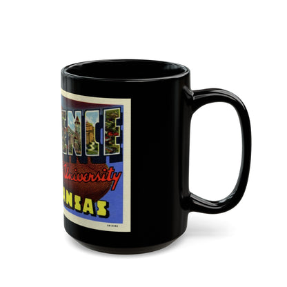 Greetings from Lawrence Home of State University Kansas (Greeting Postcards) Black Coffee Mug-The Sticker Space