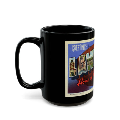 Greetings from Lawrence Home of State University Kansas (Greeting Postcards) Black Coffee Mug-The Sticker Space