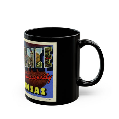 Greetings from Lawrence Home of State University Kansas (Greeting Postcards) Black Coffee Mug-The Sticker Space