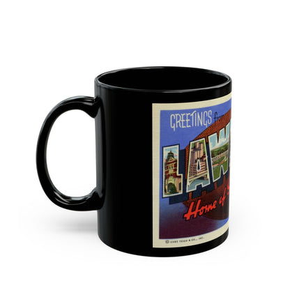 Greetings from Lawrence Home of State University Kansas (Greeting Postcards) Black Coffee Mug-The Sticker Space