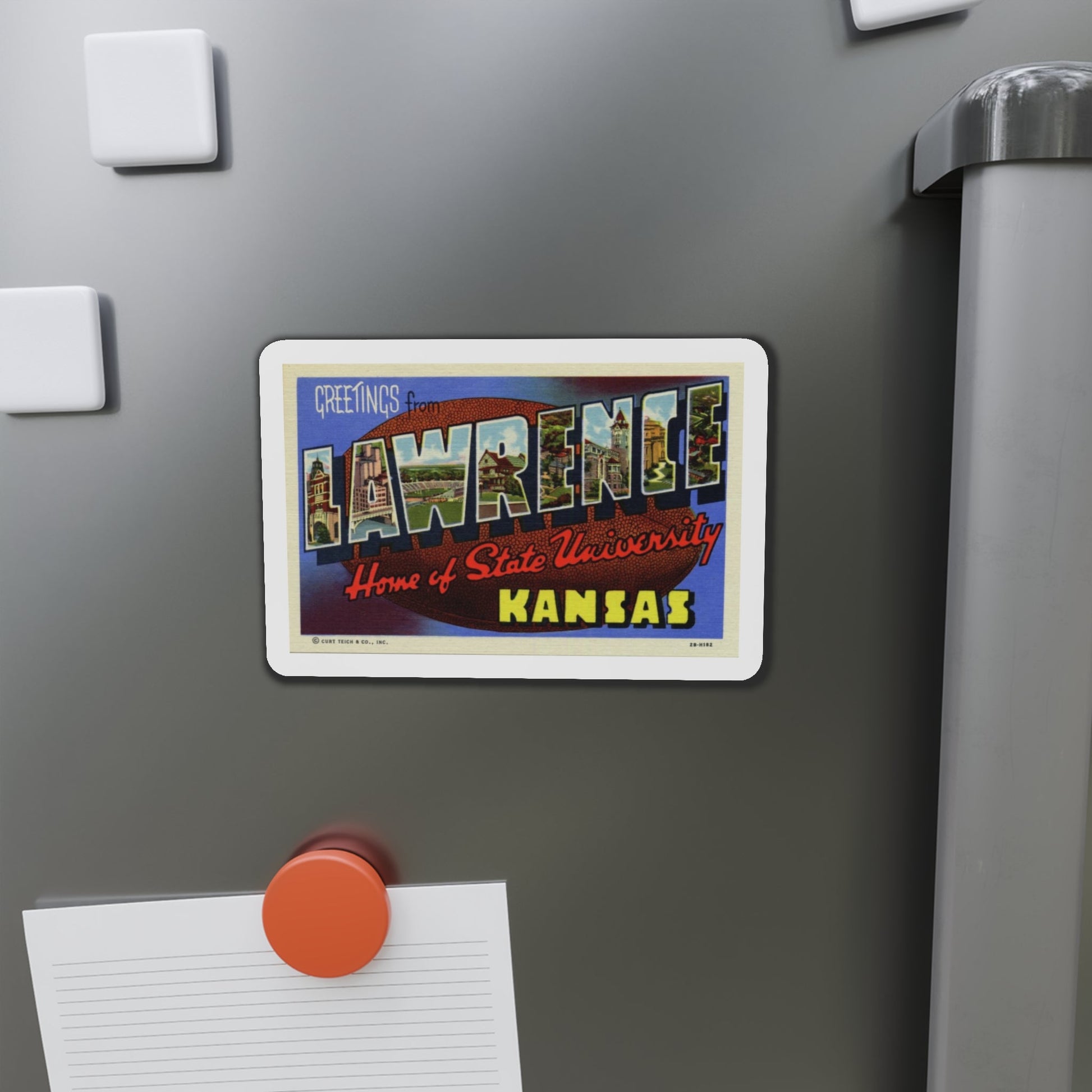 Greetings from Lawrence Home of State University Kansas (Greeting Postcards) Die-Cut Magnet-The Sticker Space