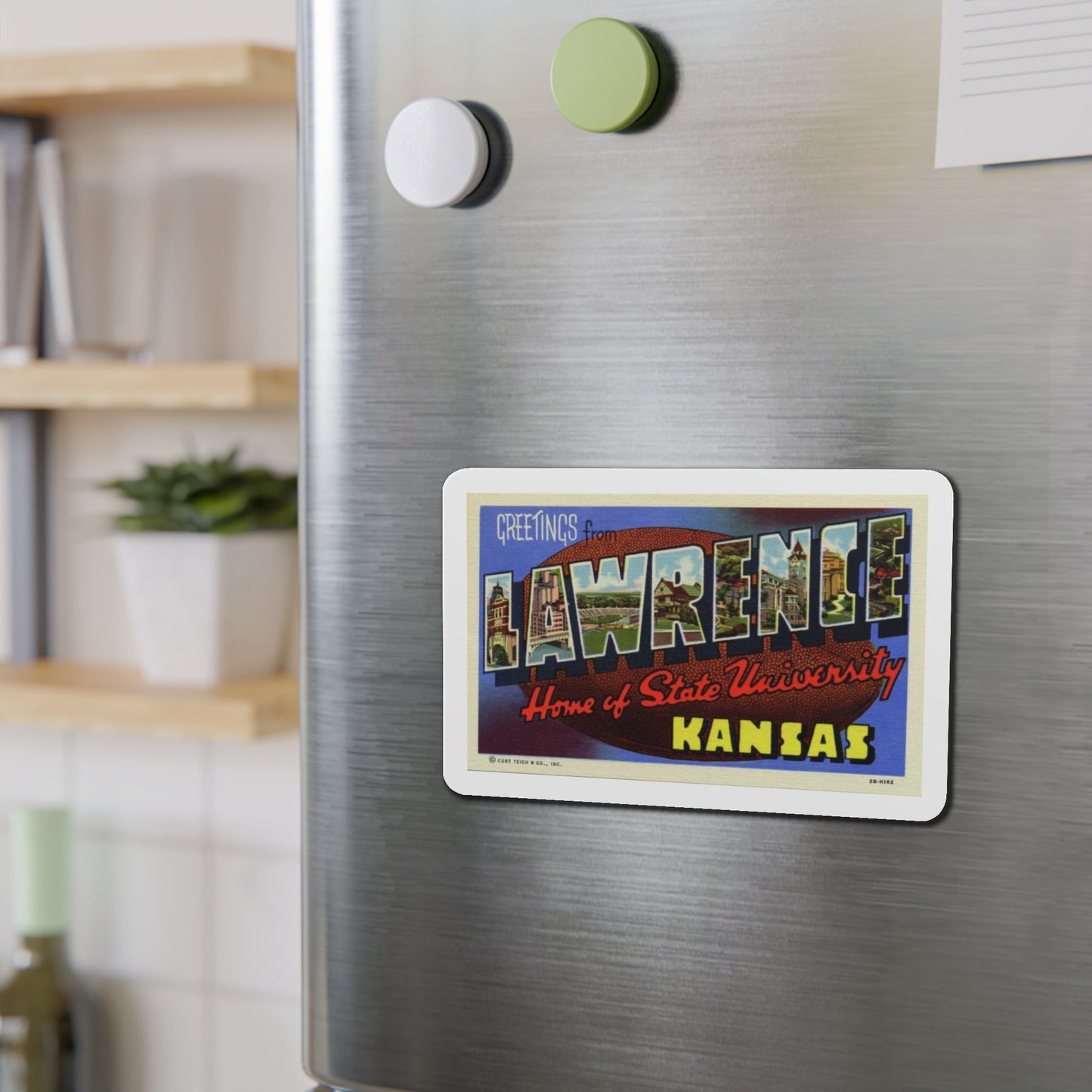 Greetings from Lawrence Home of State University Kansas (Greeting Postcards) Die-Cut Magnet-The Sticker Space