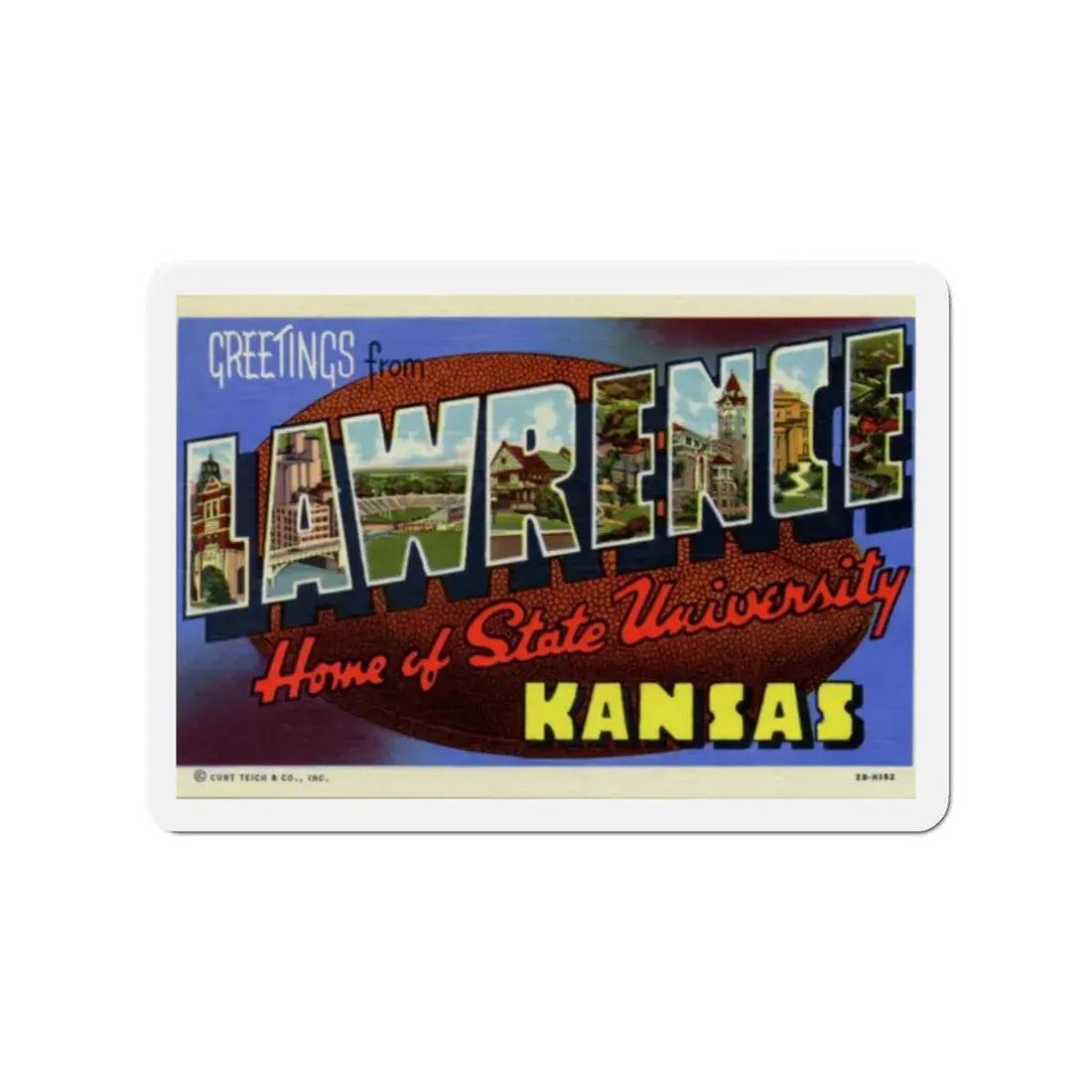 Greetings from Lawrence Home of State University Kansas (Greeting Postcards) Refrigerator Magnet 2 Inch - The Sticker Space