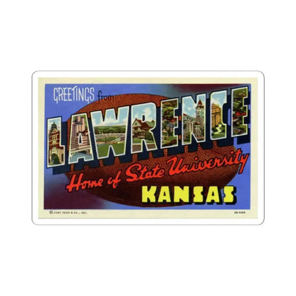 Greetings from Lawrence Home of State University Kansas (Greeting Postcards) STICKER Vinyl Kiss-Cut Decal 3 Inch White - The Sticker Space