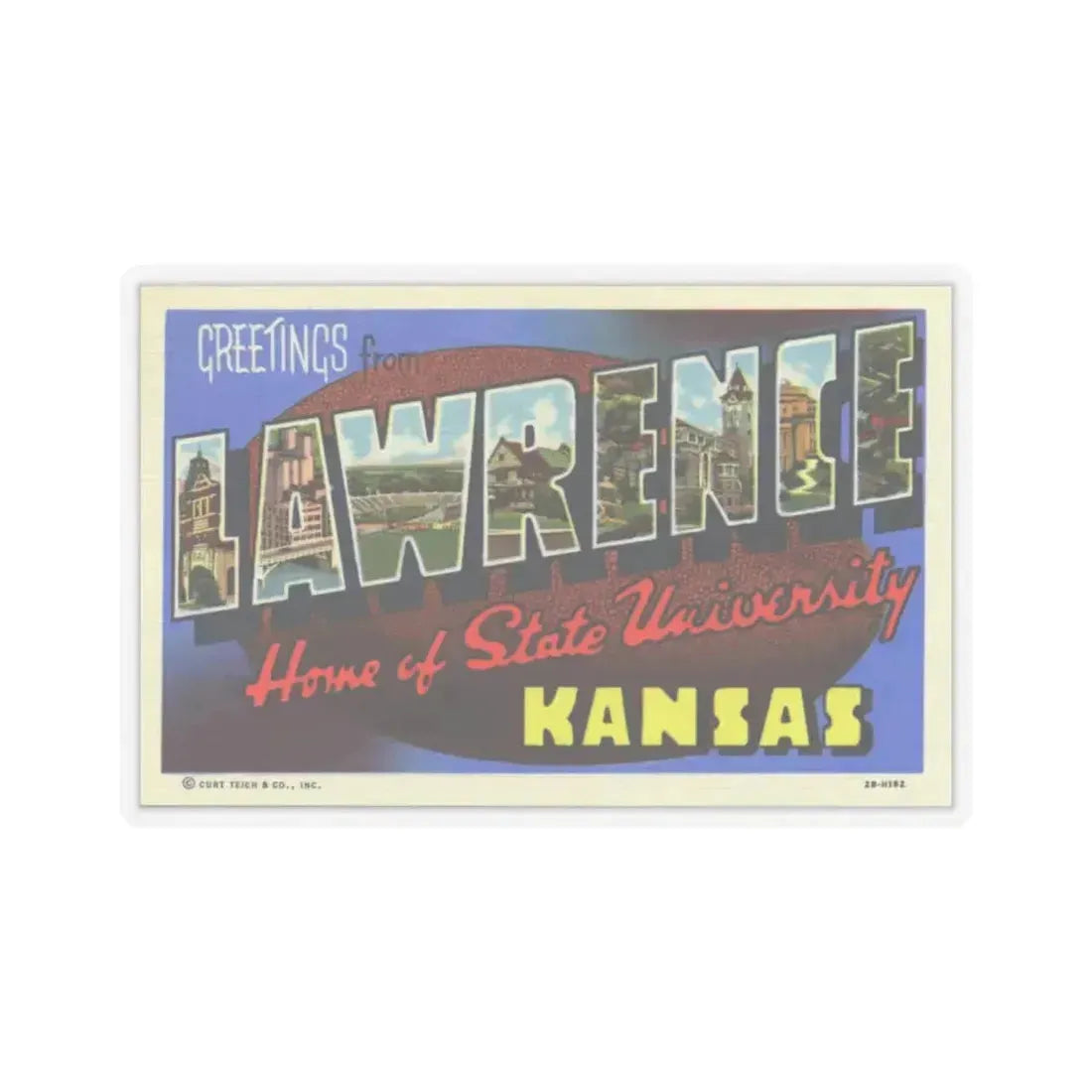 Greetings from Lawrence Home of State University Kansas (Greeting Postcards) STICKER Vinyl Kiss-Cut Decal 4 Inch Transparent - The Sticker Space