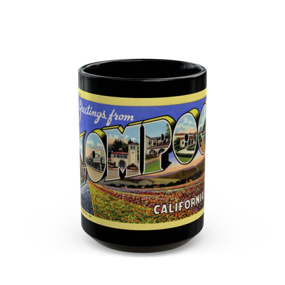 Greetings from Lompoc California (Greeting Postcards) Black Coffee Mug-15oz-The Sticker Space