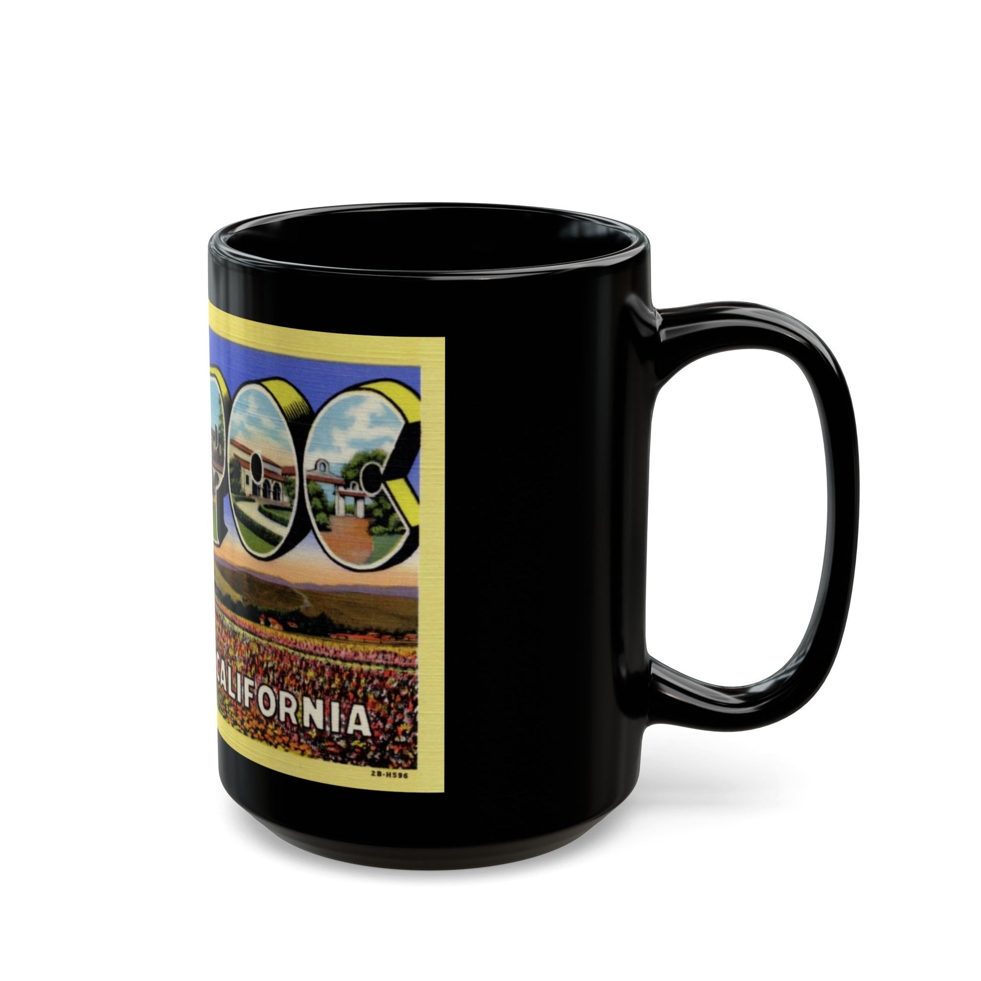 Greetings from Lompoc California (Greeting Postcards) Black Coffee Mug-The Sticker Space