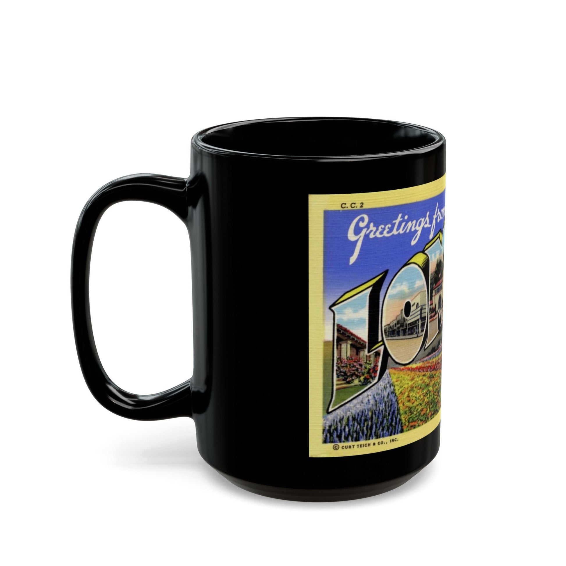 Greetings from Lompoc California (Greeting Postcards) Black Coffee Mug-The Sticker Space