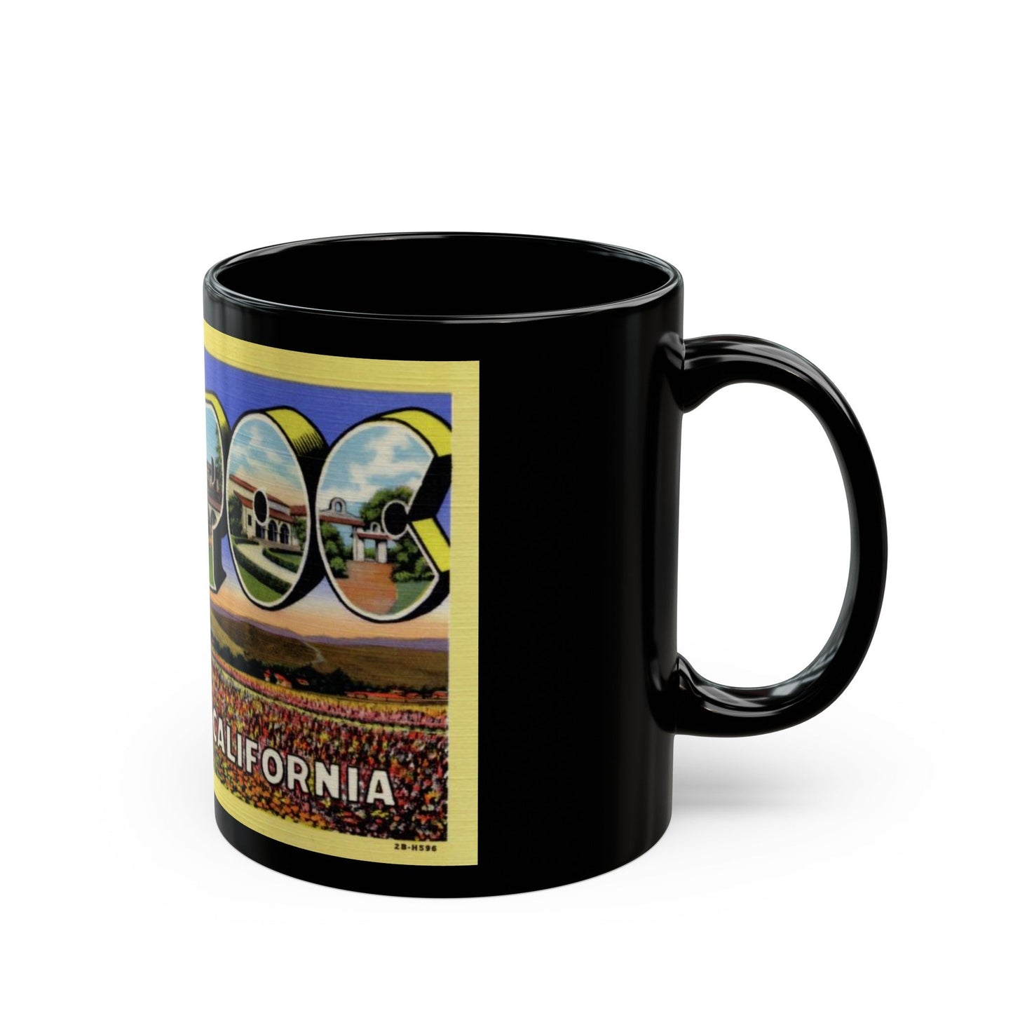 Greetings from Lompoc California (Greeting Postcards) Black Coffee Mug-The Sticker Space