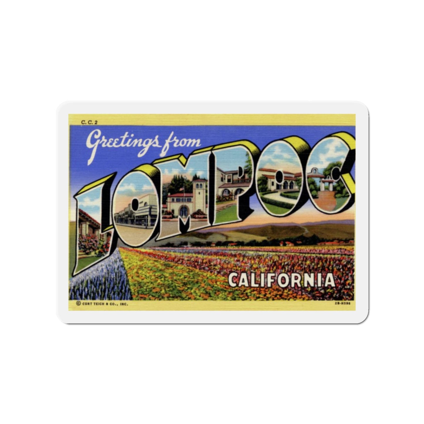 Greetings from Lompoc California (Greeting Postcards) Die-Cut Magnet-2" x 2"-The Sticker Space