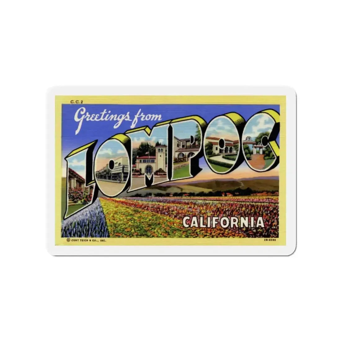 Greetings from Lompoc California (Greeting Postcards) Refrigerator Magnet 3 Inch - The Sticker Space