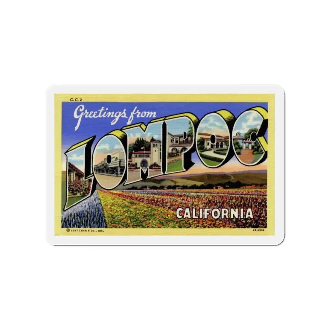 Greetings from Lompoc California (Greeting Postcards) Refrigerator Magnet 4 Inch - The Sticker Space
