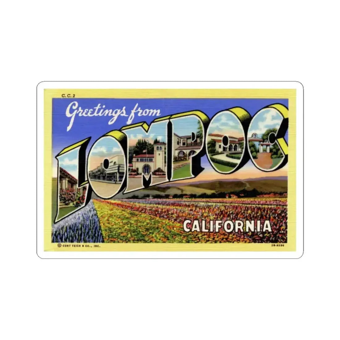Greetings from Lompoc California (Greeting Postcards) STICKER Vinyl Kiss-Cut Decal 6 Inch White - The Sticker Space