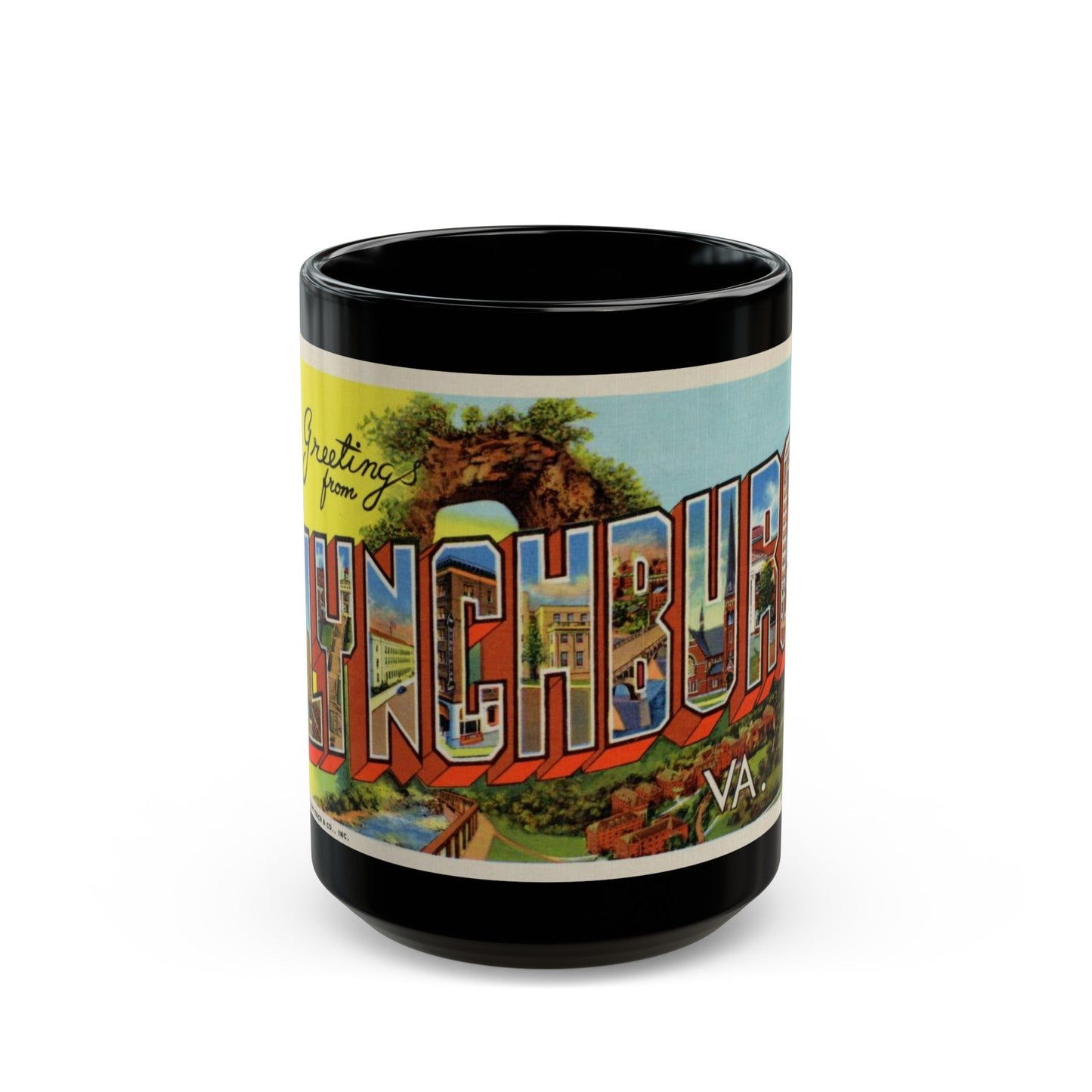 Greetings From Lynchburg VA (Greeting Postcards) Black Coffee Mug-15oz-The Sticker Space