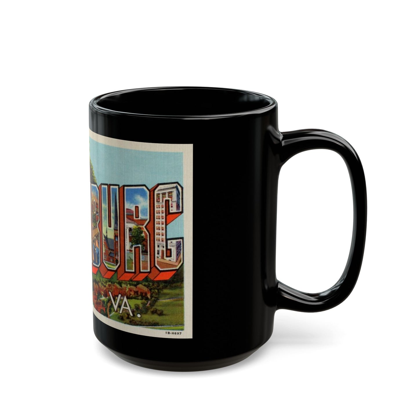 Greetings From Lynchburg VA (Greeting Postcards) Black Coffee Mug-The Sticker Space