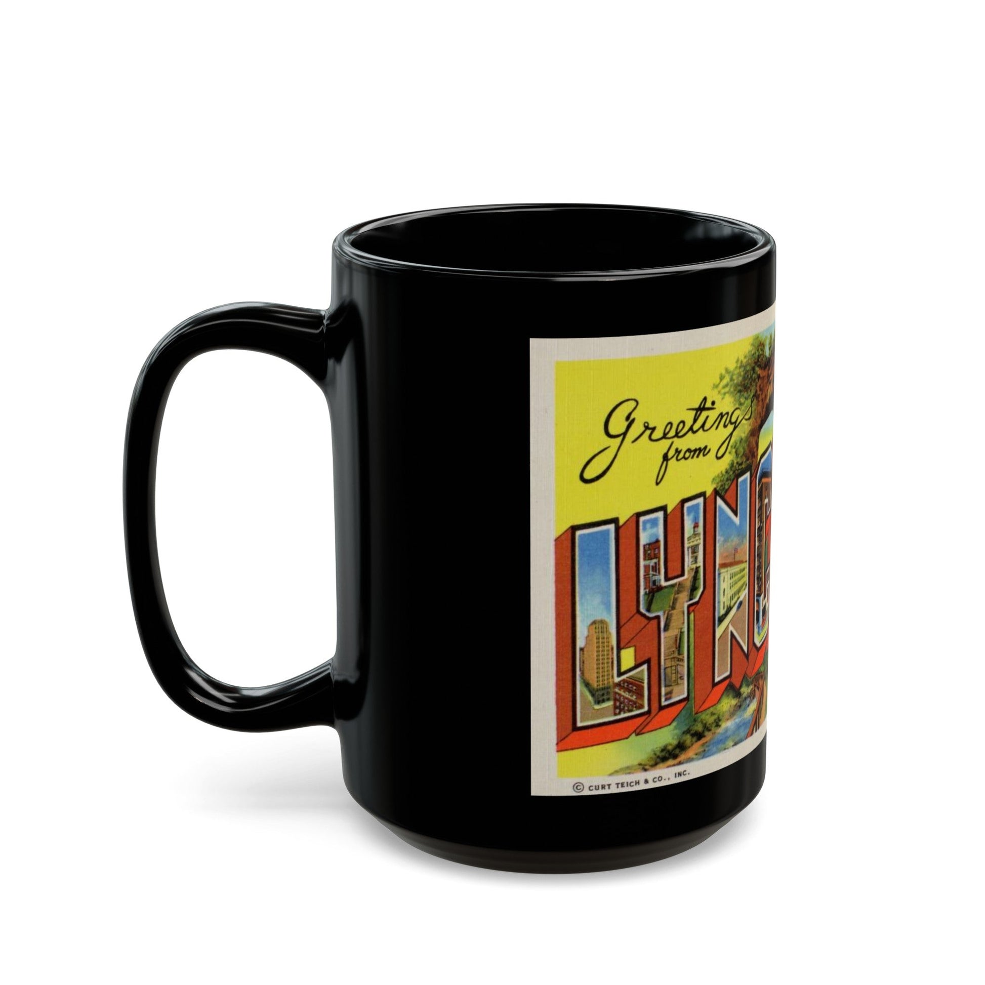 Greetings From Lynchburg VA (Greeting Postcards) Black Coffee Mug-The Sticker Space