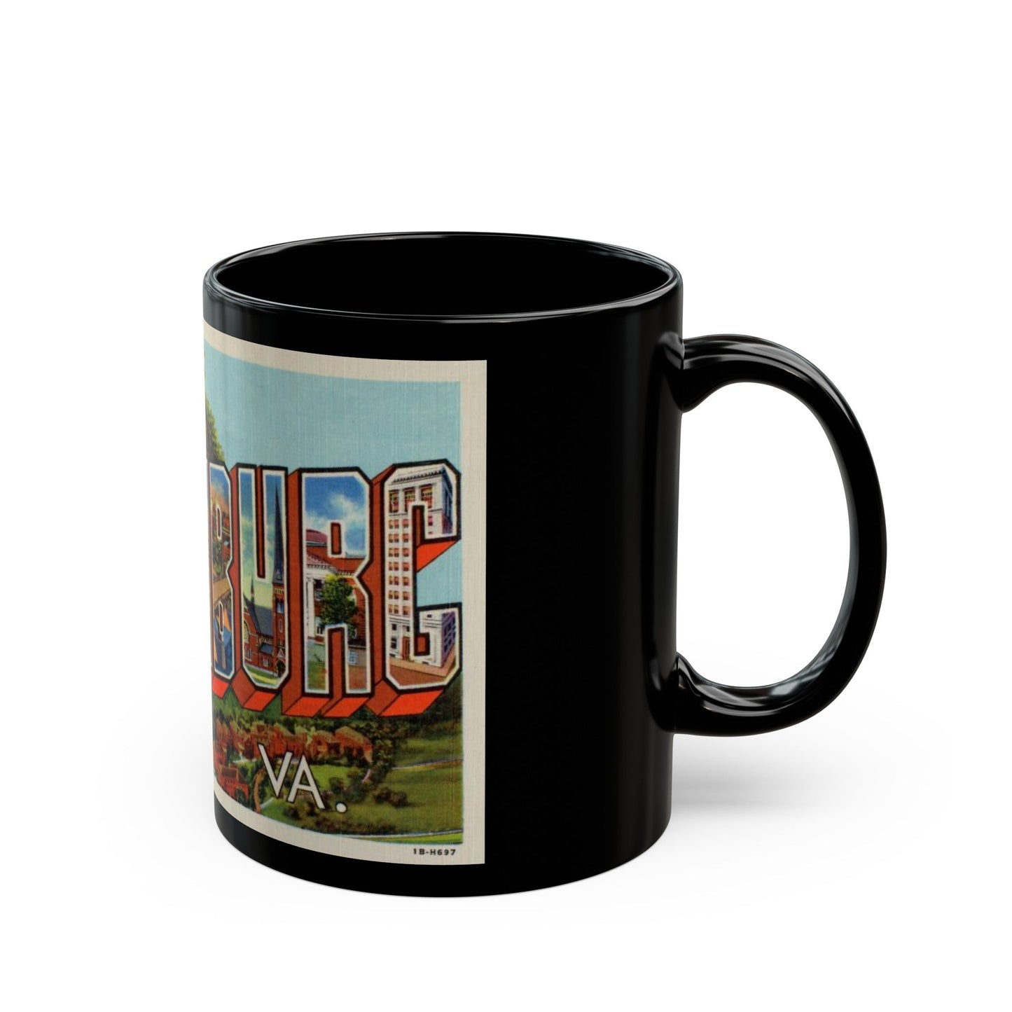 Greetings From Lynchburg VA (Greeting Postcards) Black Coffee Mug-The Sticker Space